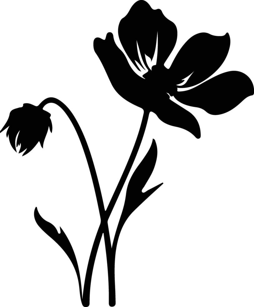 AI generated pasque flower  black silhouette vector