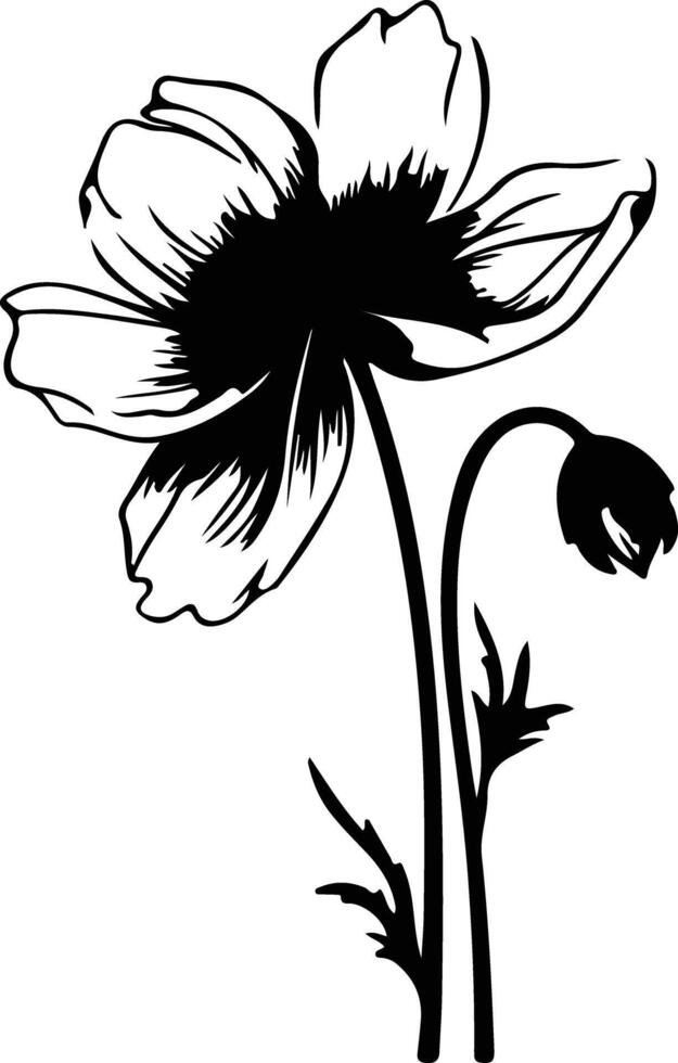 AI generated pasque flower  black silhouette vector