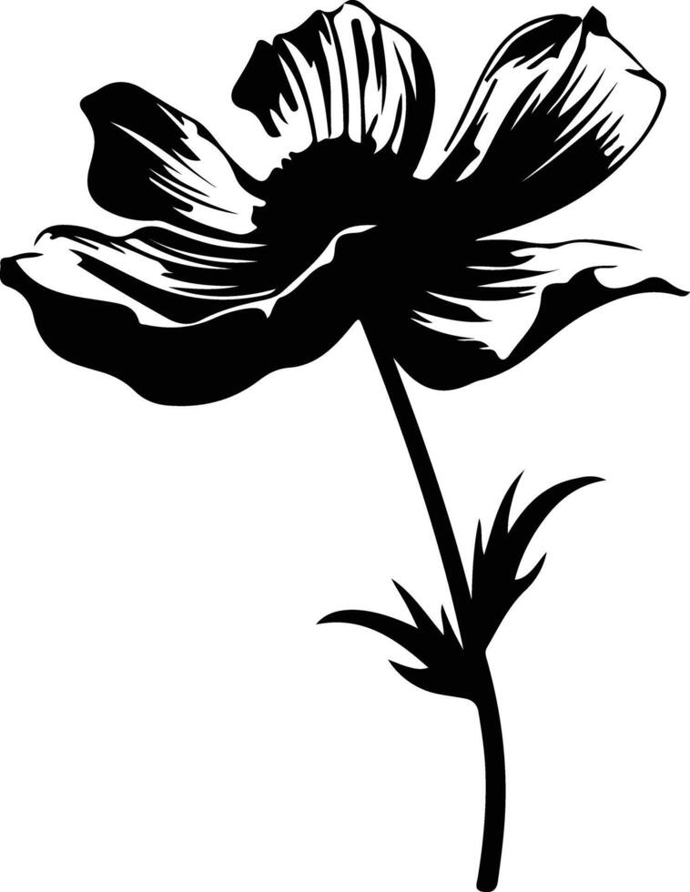 AI generated pasque flower  black silhouette vector