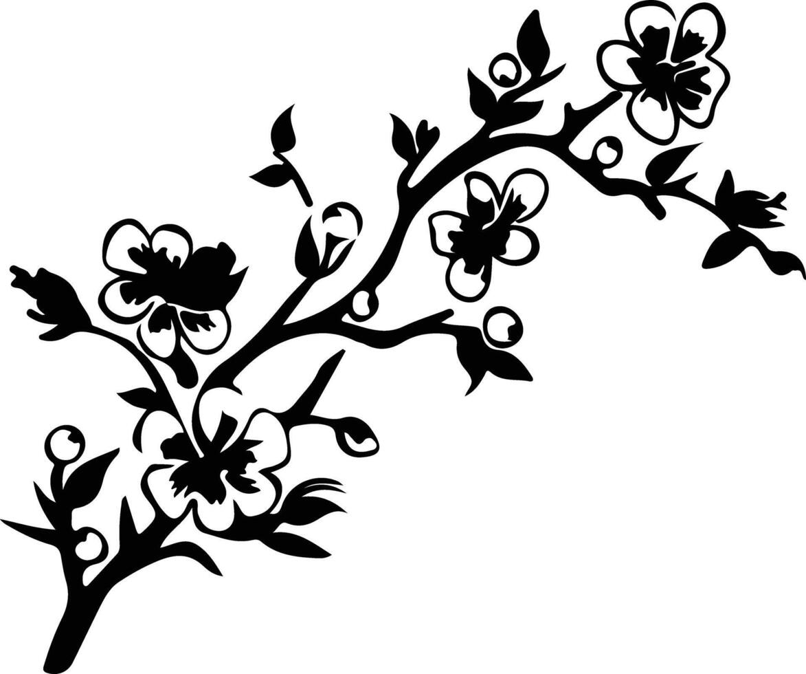 AI generated peach blossom  black silhouette vector