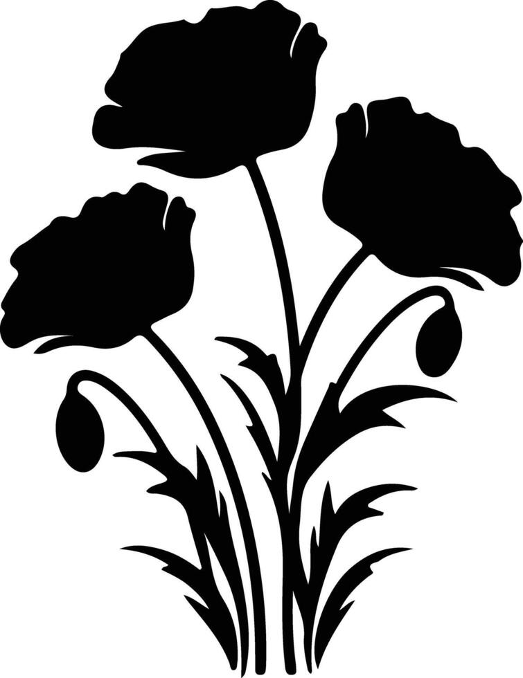 AI generated poppy  black silhouette vector