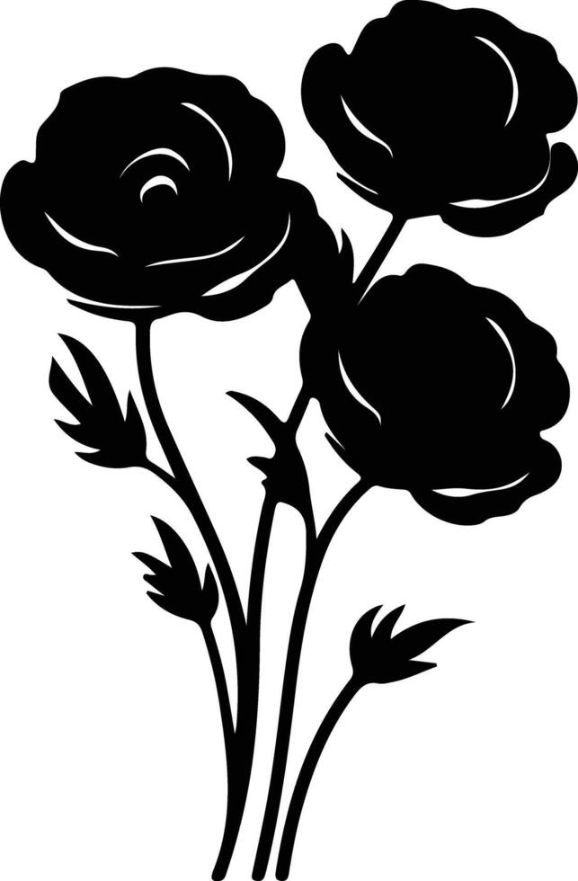 AI generated ranunculus  black silhouette vector
