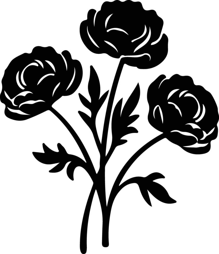 AI generated ranunculus  black silhouette vector