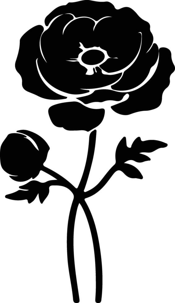 AI generated ranunculus  black silhouette vector