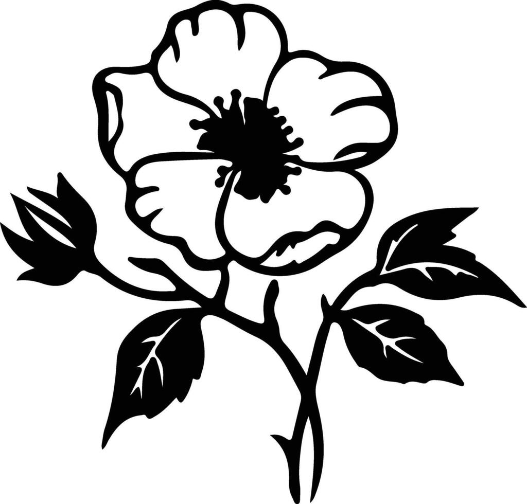 AI generated wild prairie rose  black silhouette vector