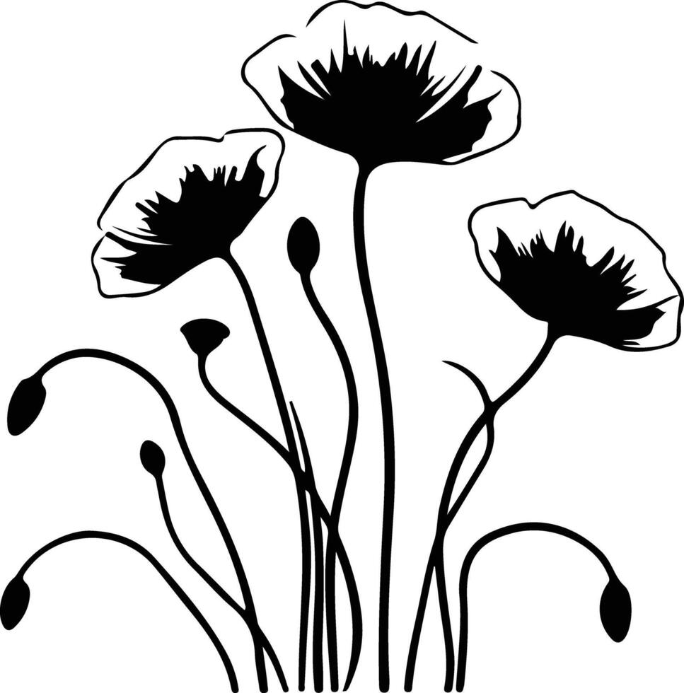 AI generated California poppy  black silhouette vector