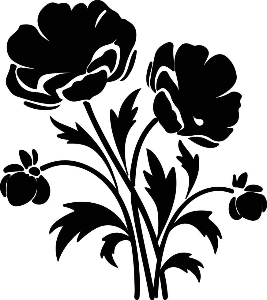 AI generated anemone  black silhouette vector