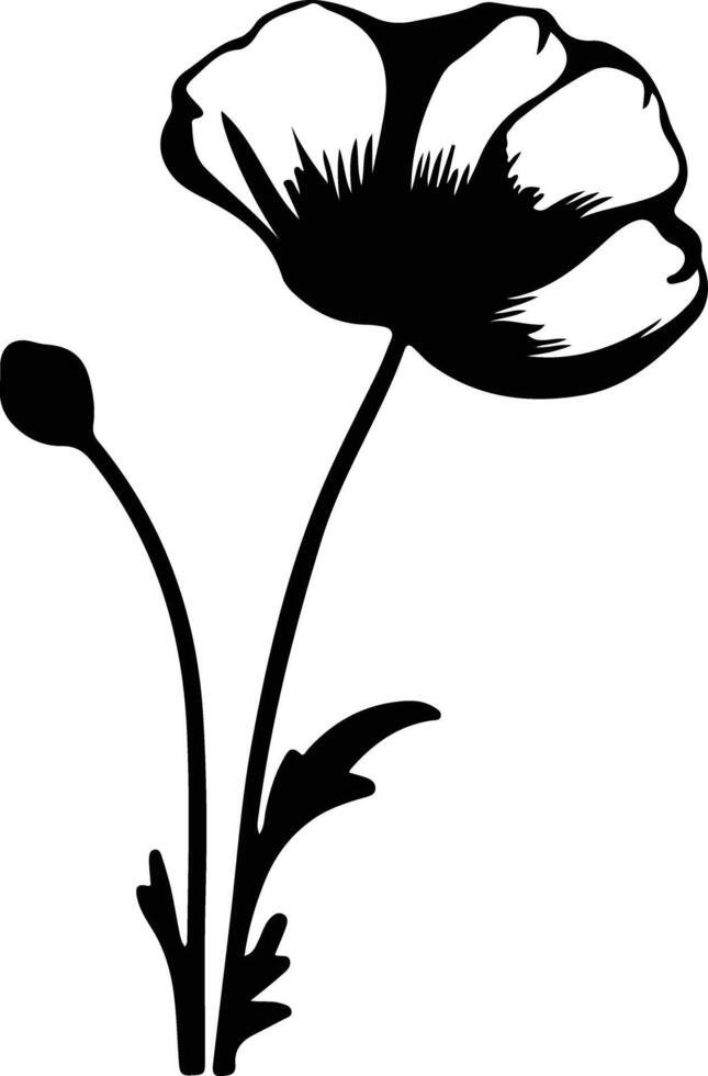 AI generated California poppy  black silhouette vector