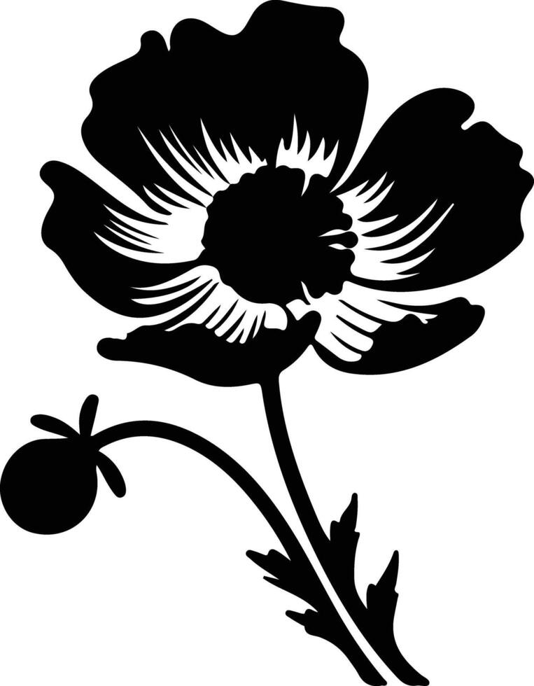 AI generated anemone  black silhouette vector