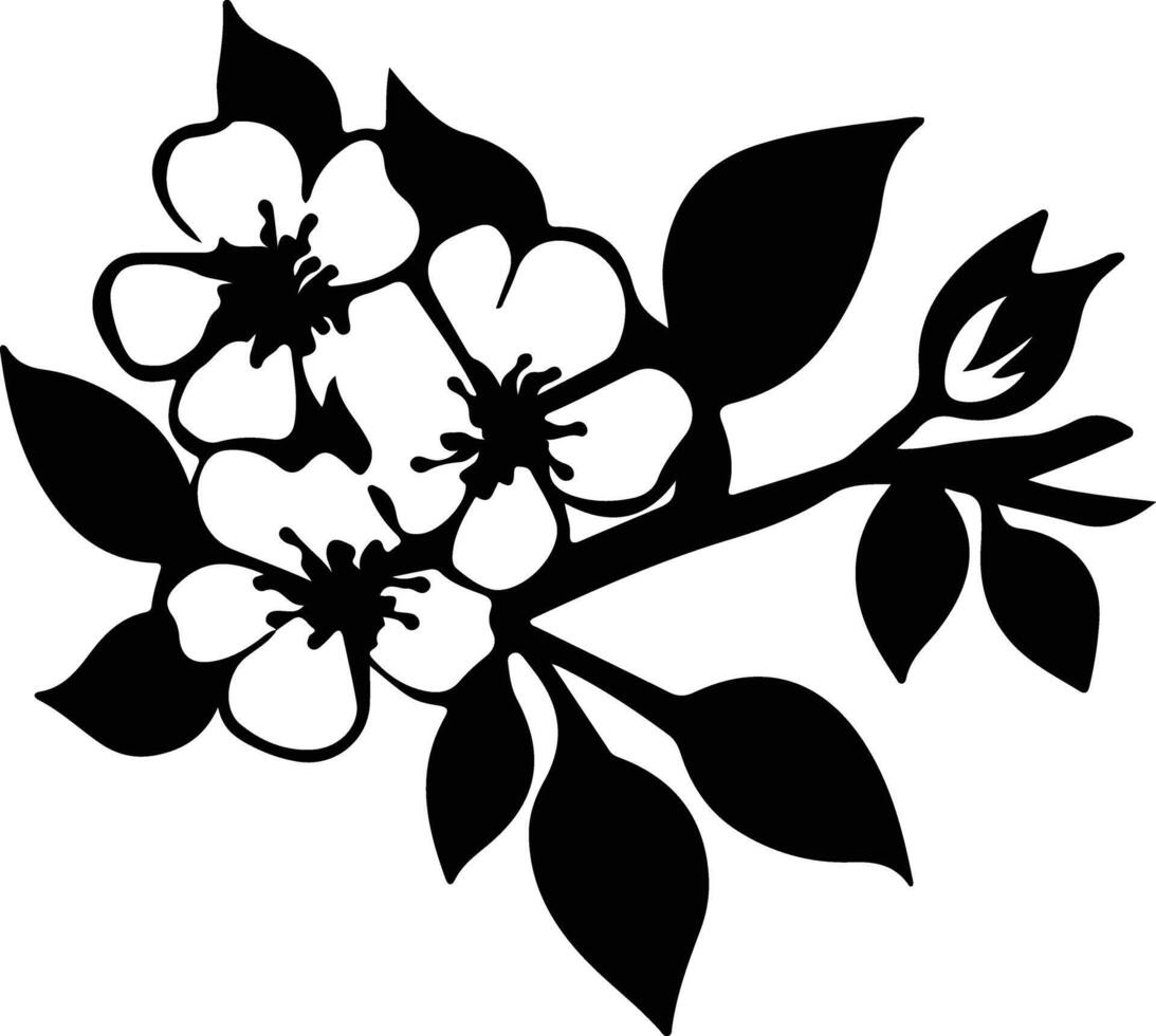 AI generated apple blossom  black silhouette vector