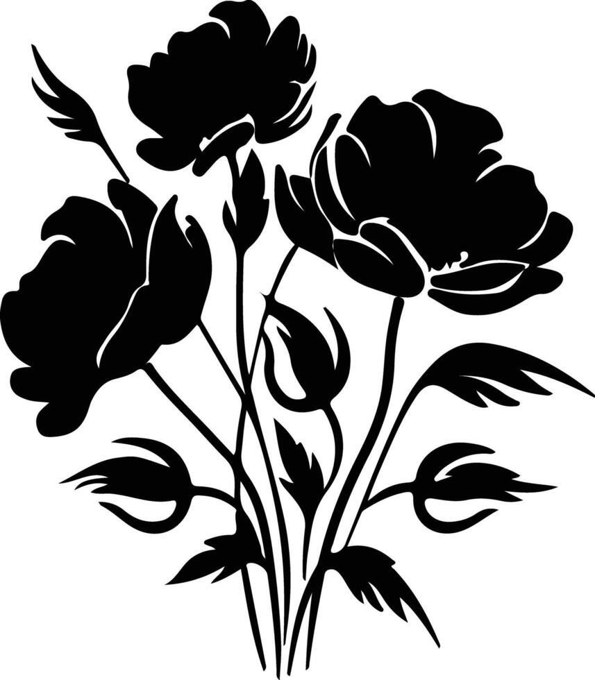 AI generated anemone  black silhouette vector