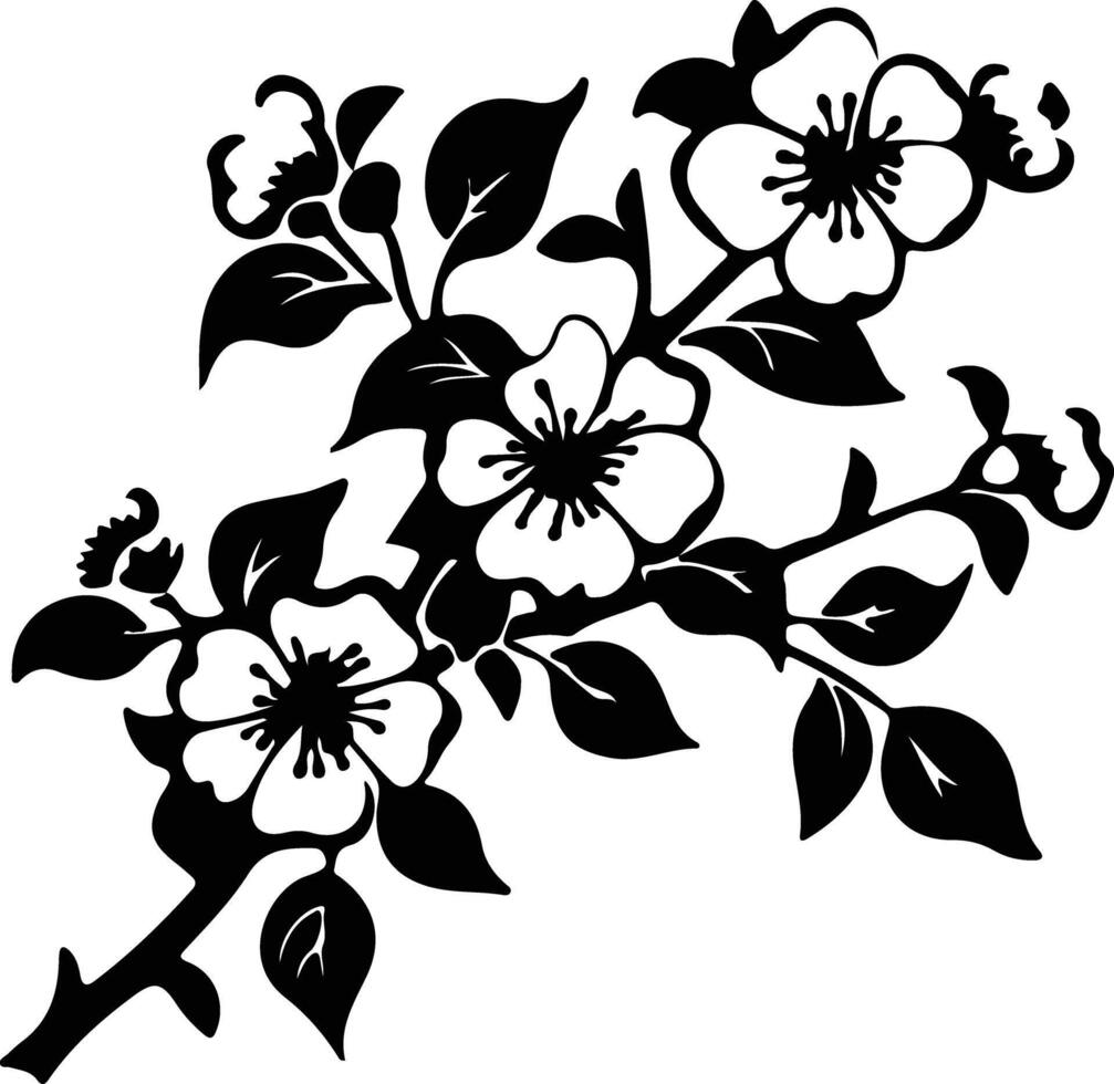 AI generated apple blossom black silhouette vector