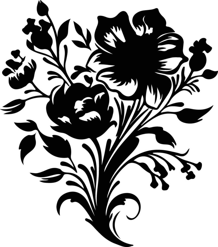 ai generado ramo de flores negro silueta vector