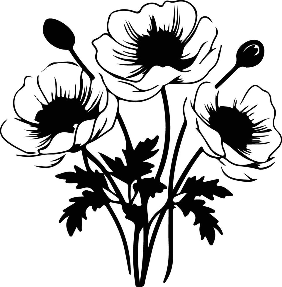 AI generated anemone  black silhouette vector