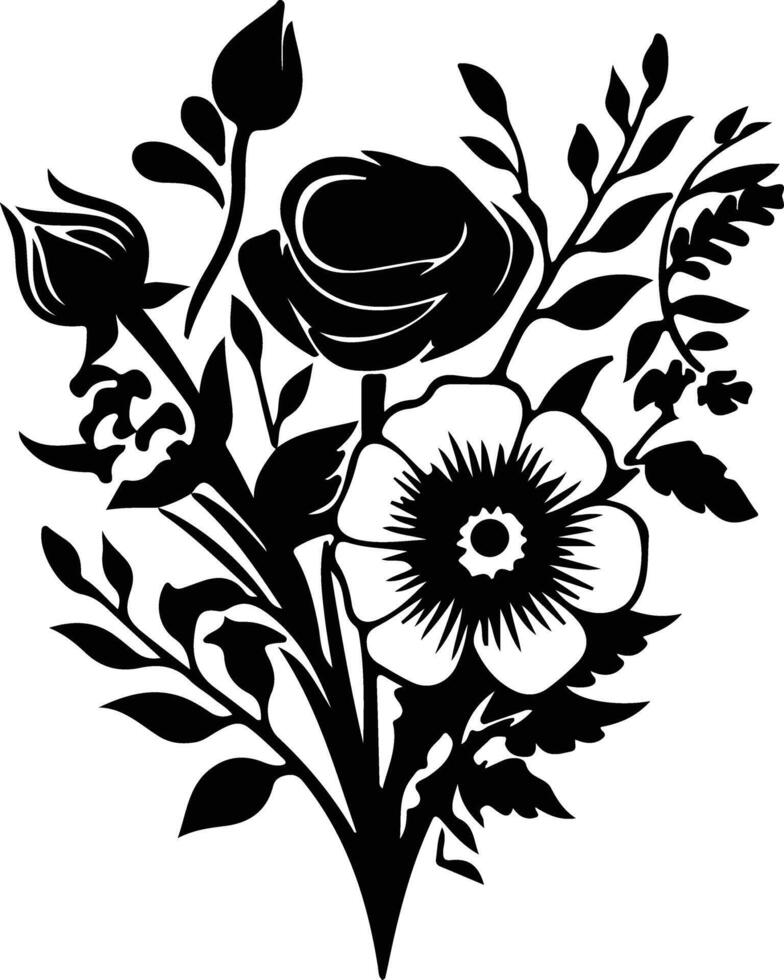 ai generado ramo de flores negro silueta vector