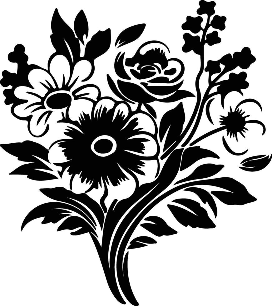 AI generated bouquet  black silhouette vector