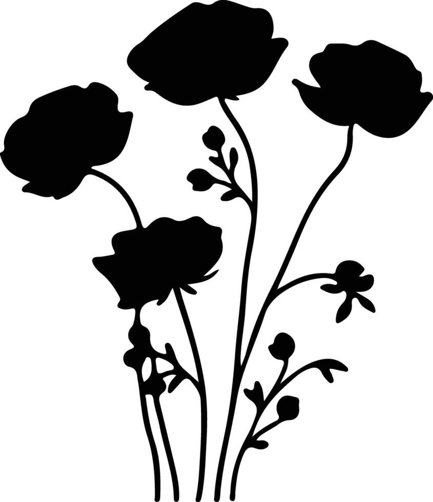 AI generated buttercup  black silhouette vector