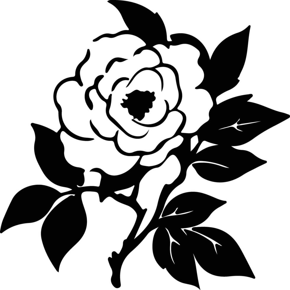 AI generated camellia  black silhouette vector