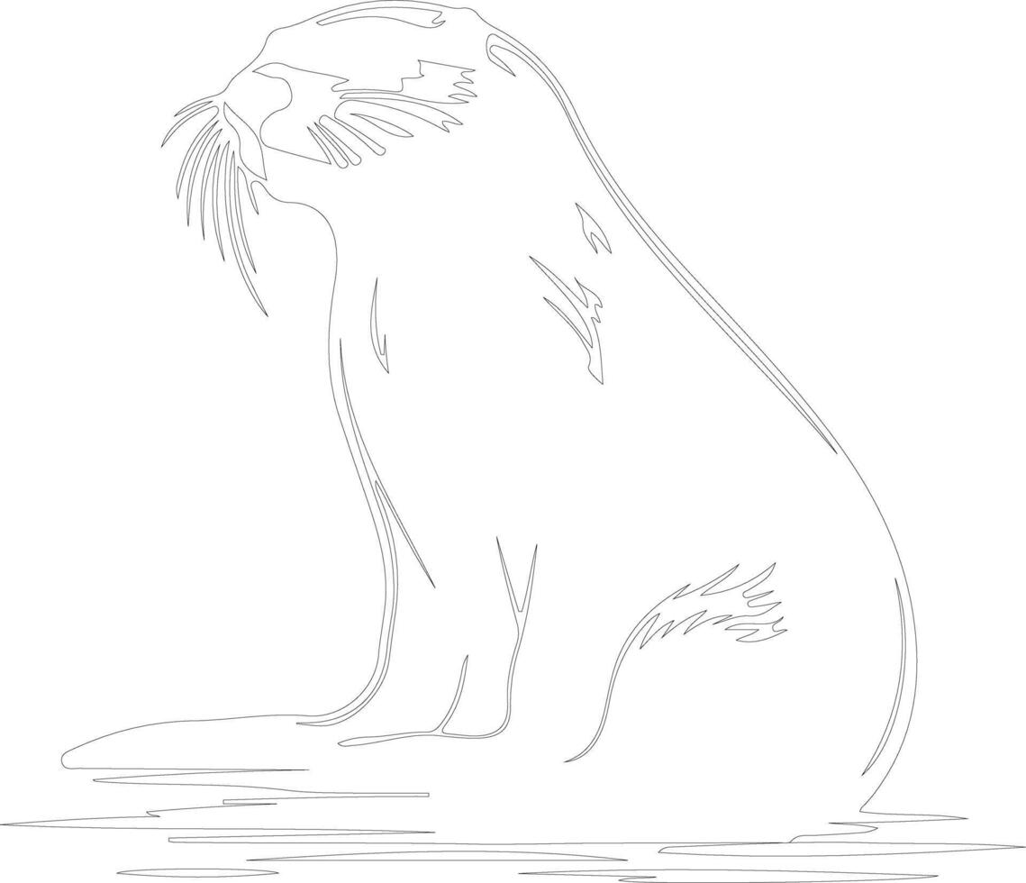 AI generated otter river  outline silhouette vector