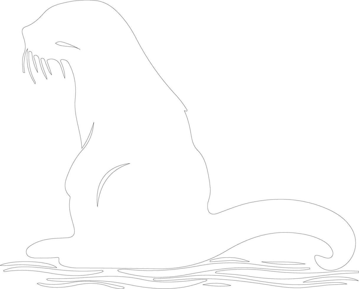 AI generated otter river  outline silhouette vector