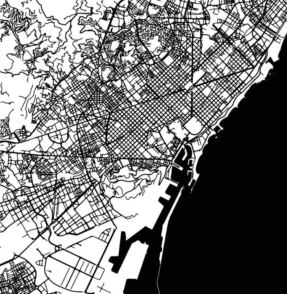 Silhouette map of Eixample Spain. vector