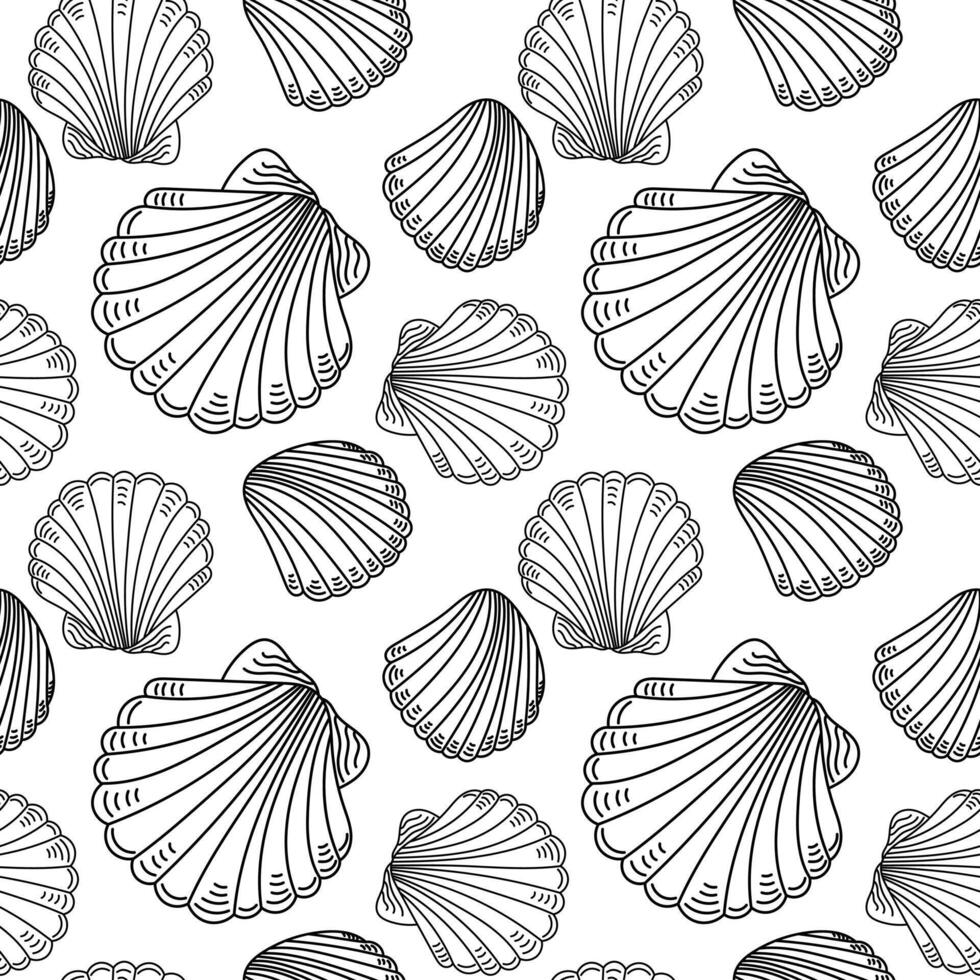 Linear seamless marine pattern with pearls on a white background vector