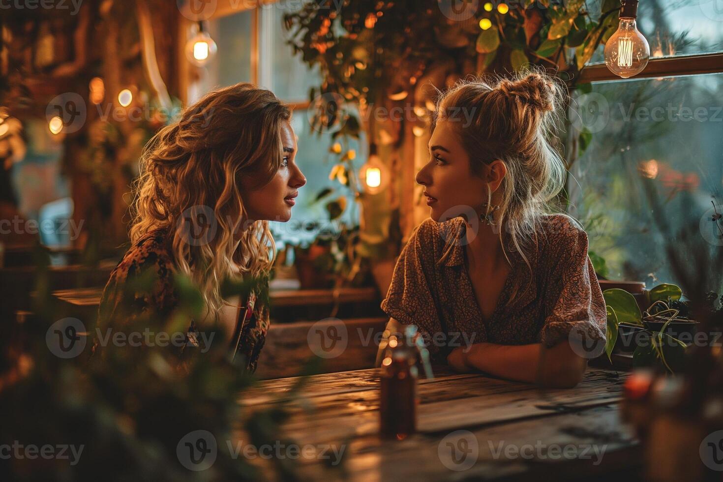 AI generated Two lesbian women on a date in a cafe photo