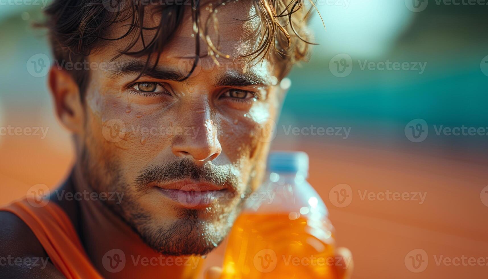 AI generated Latino Sprinter Drinking Isotonic Water after Exercise photo