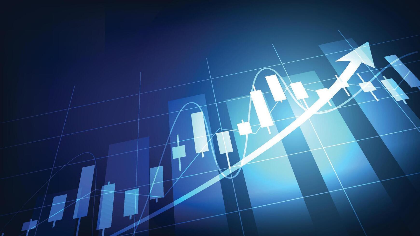 economía crecimiento y Finanzas concepto. valores mercado grafico con bar gráfico en azul antecedentes vector