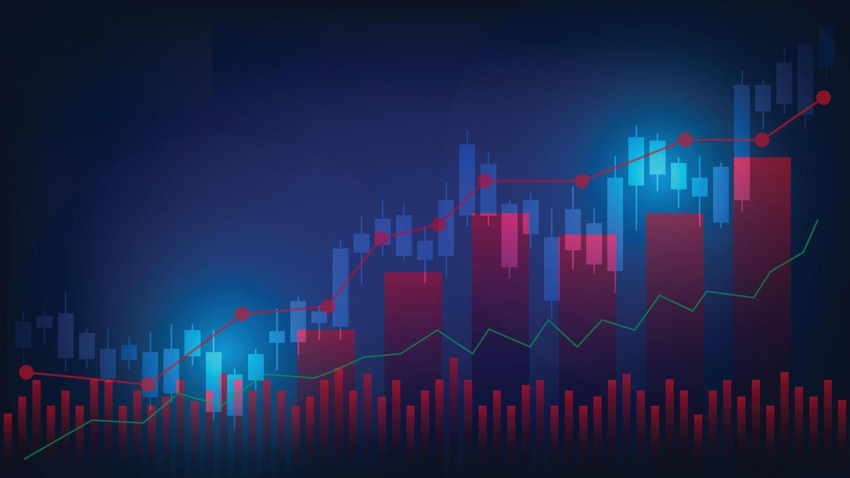 economic growth and financial business earning concept. candlesticks and bar chart on blue background vector