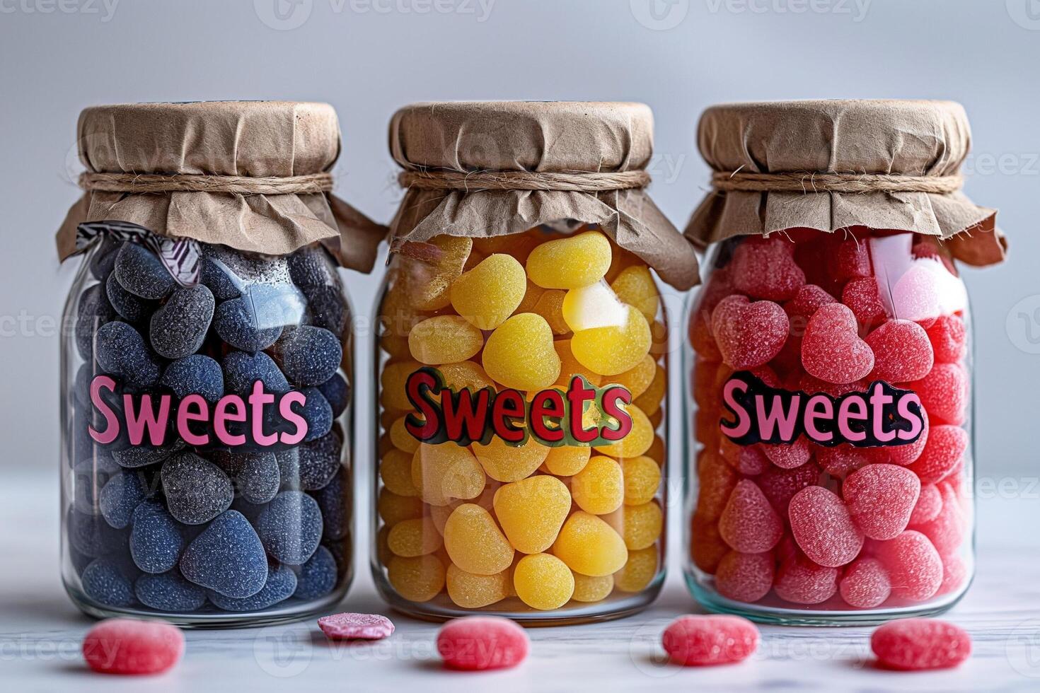 AI generated Bottles with text Sweets with candies inside, Valentines Day theme photo