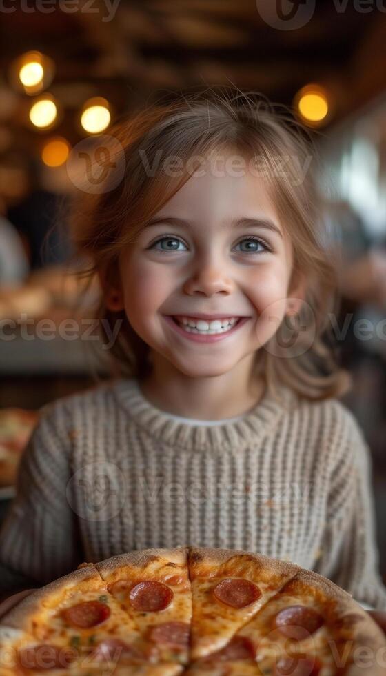 AI generated Portrait of Child Delighting in Pizzeria Pizza photo