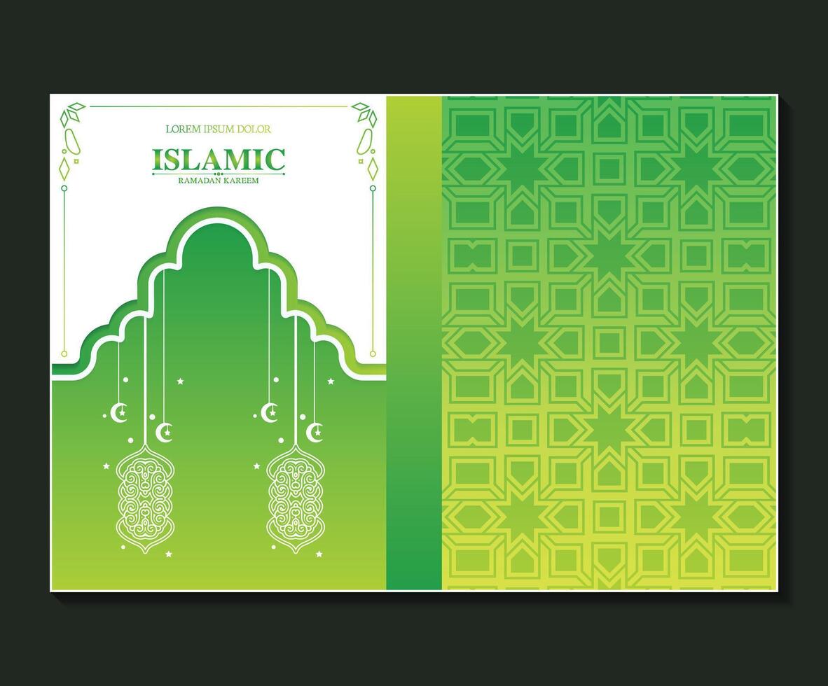 elegant green ramadan islamic ornament cover vector