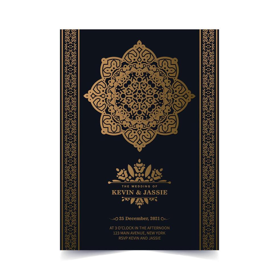 Elegant mandala wedding invitation card template design vector