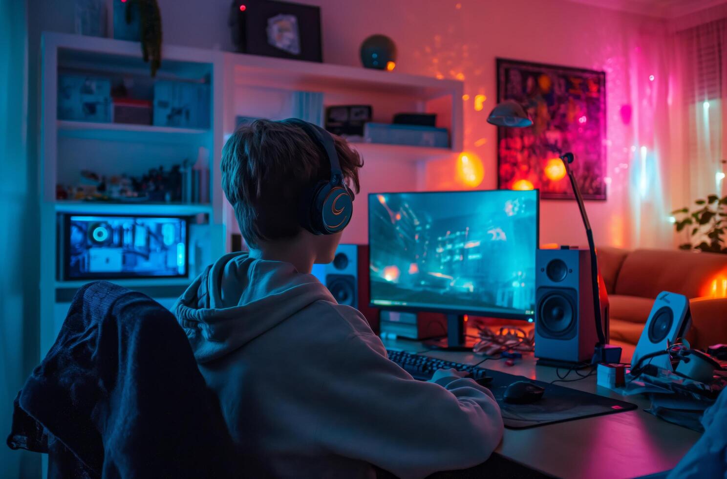 AI generated Teenage boy's gaming setup photo