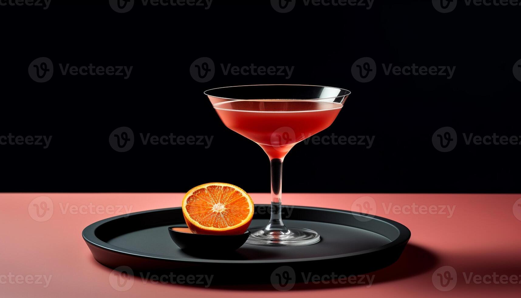 AI generated Refreshing cocktail with citrus fruit and elegant glass on black background generated by AI photo