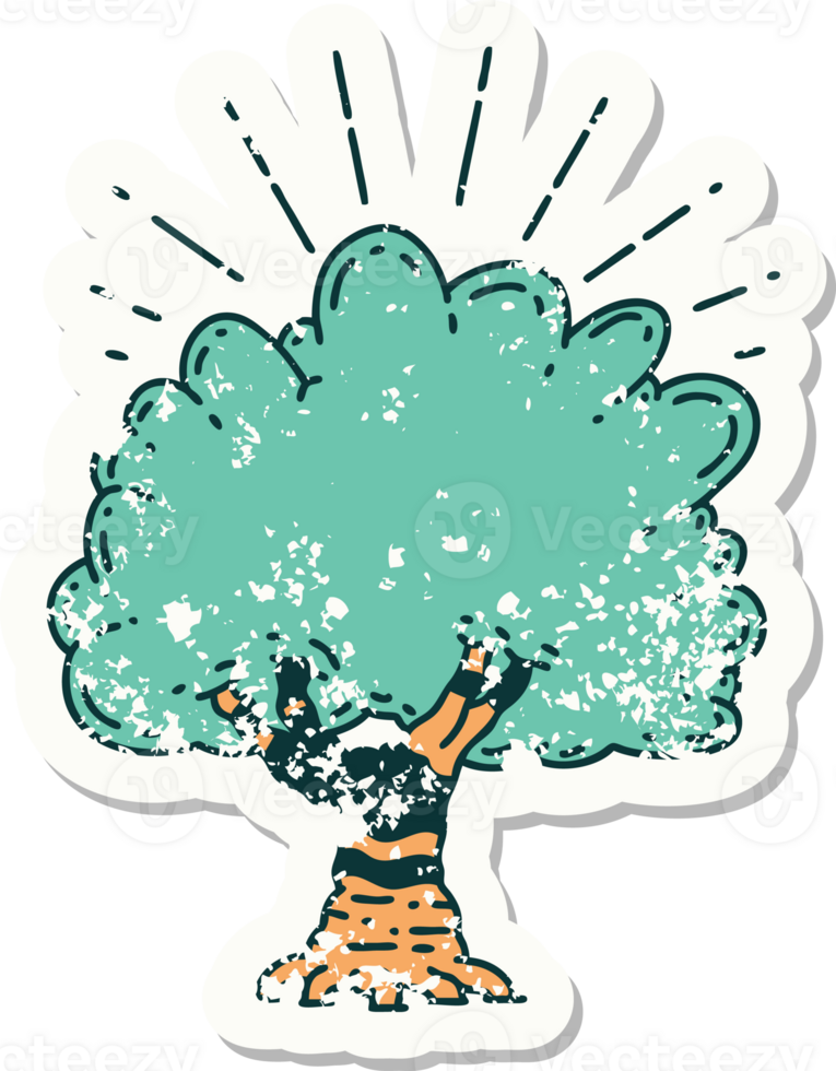 worn old sticker of a tattoo style tree png