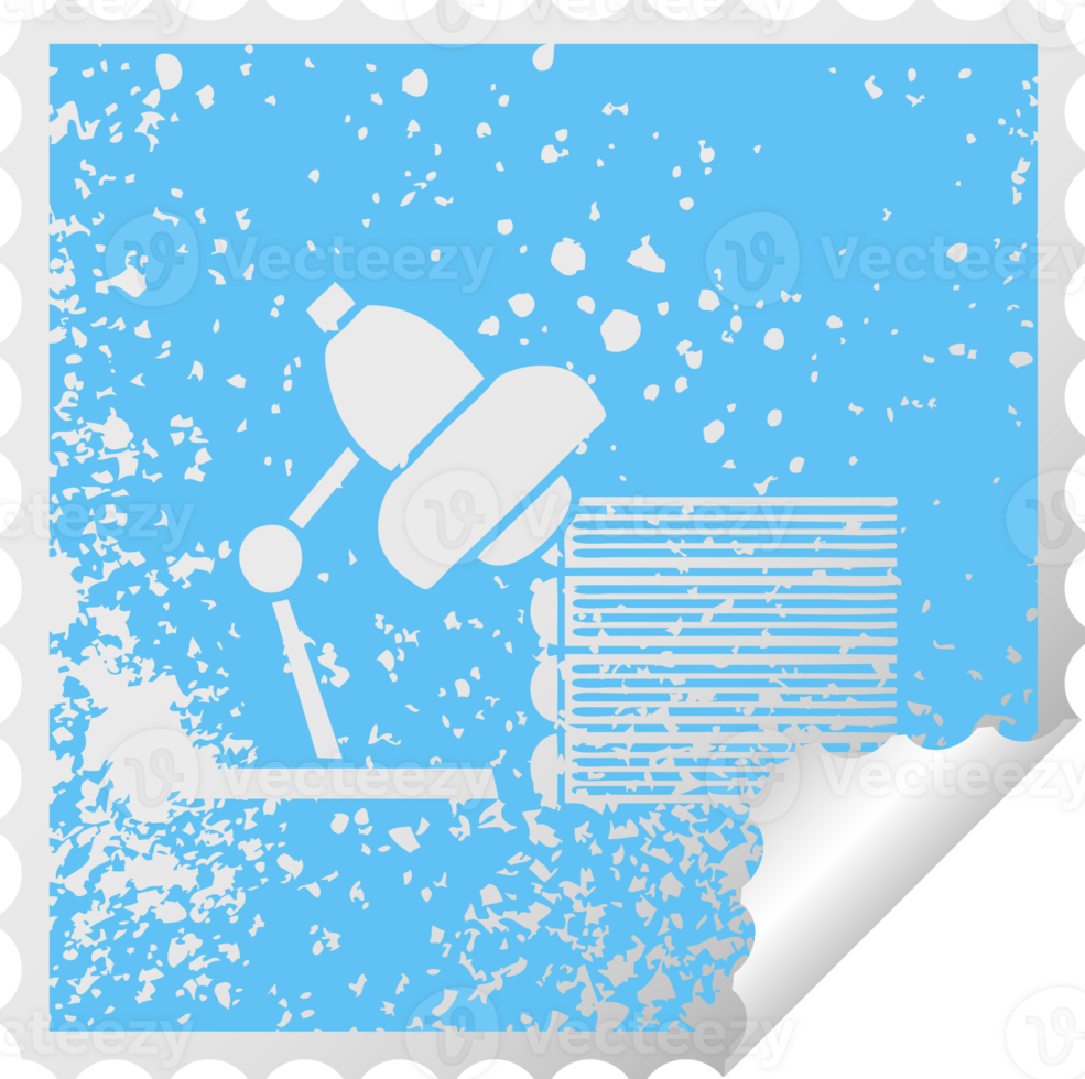 distressed square peeling sticker symbol of a study books and lamp png