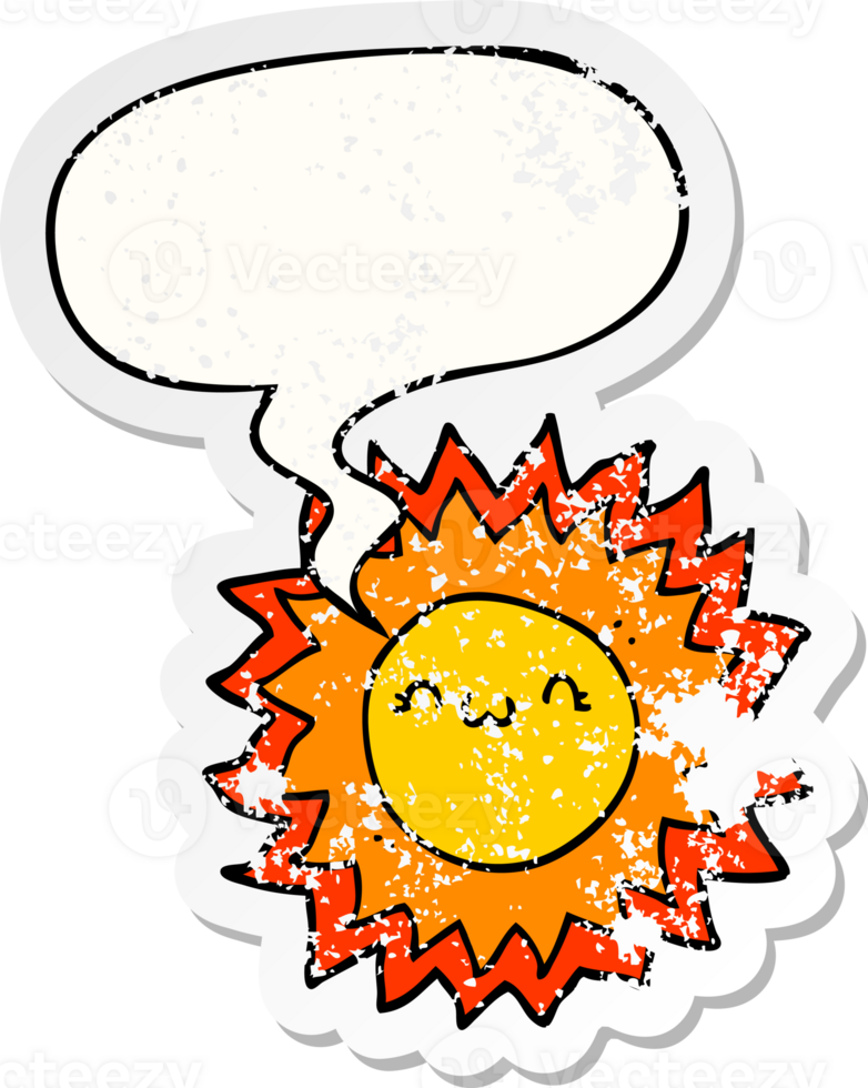 cartoon sun with speech bubble distressed distressed old sticker png