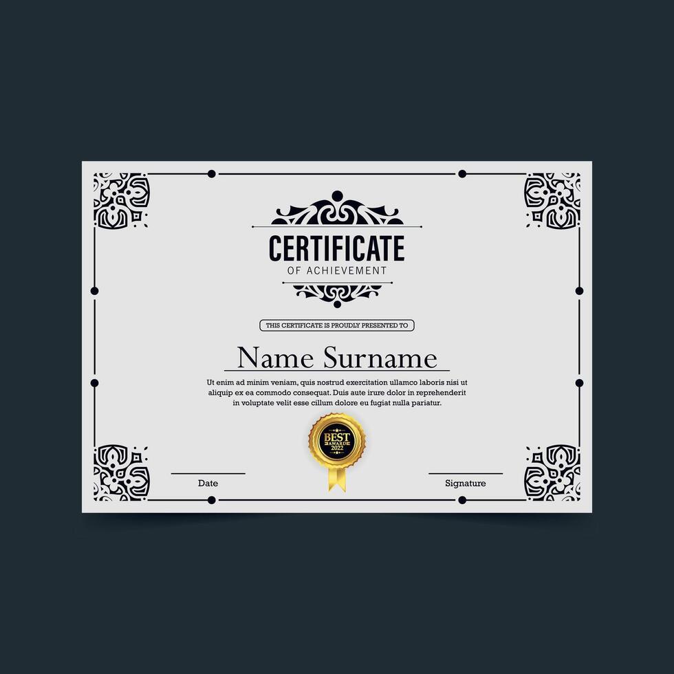 Certificate of achievement template with vintage gold border - Vector