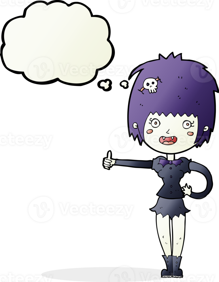 cartoon vampire girl giving thumbs up sign with thought bubble png