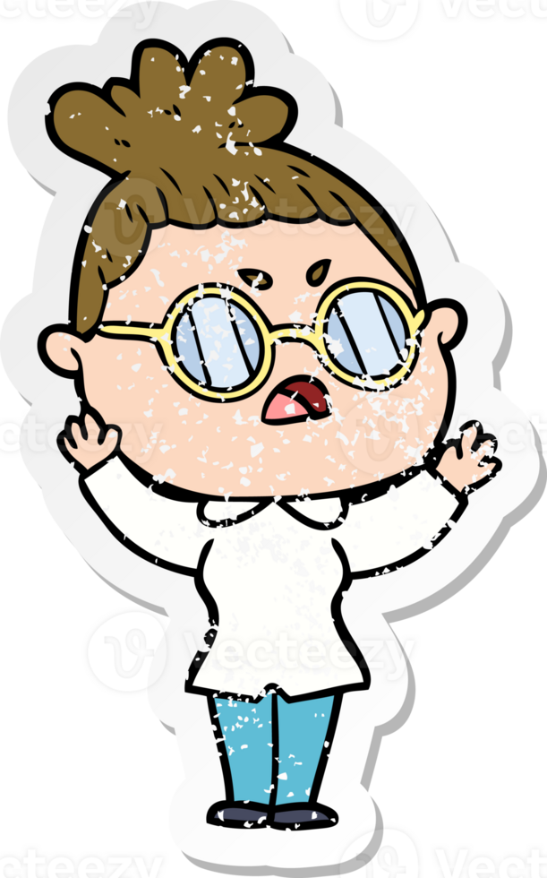 distressed sticker of a cartoon annoyed woman png
