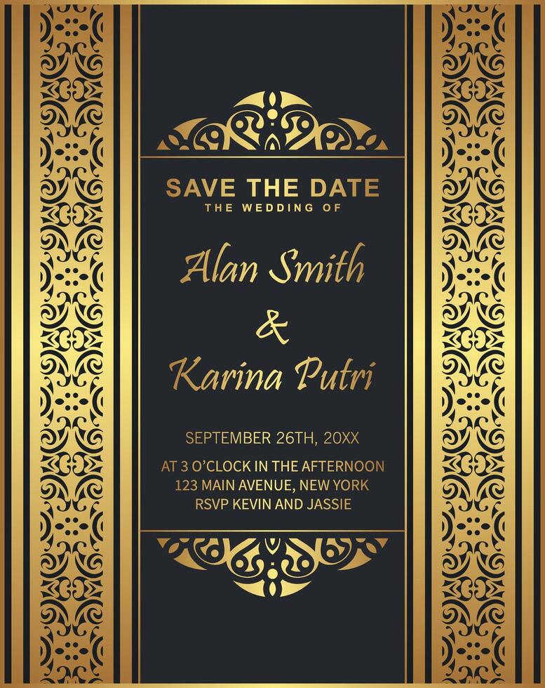 Elegant wedding invitations with stylish ornamental pattern designs vector