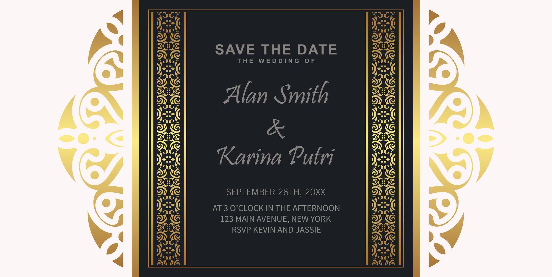 Elegant wedding invitations with stylish ornamental pattern designs vector