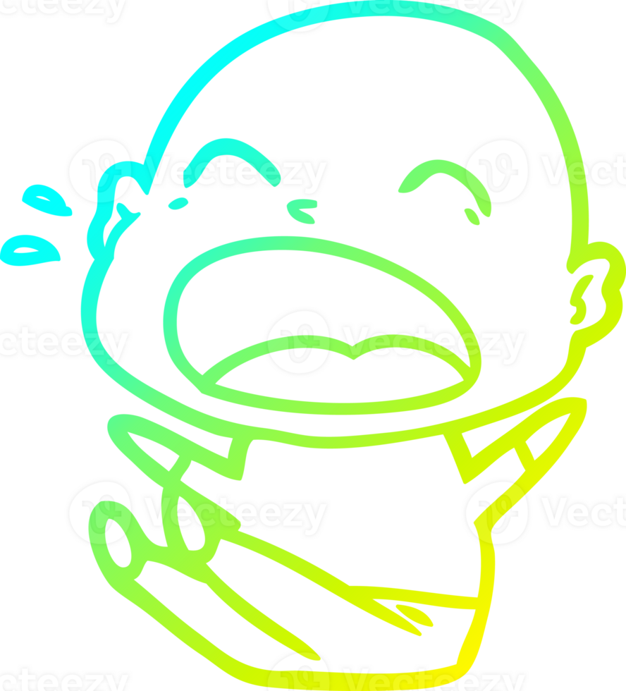 cold gradient line drawing of a cartoon shouting bald man png