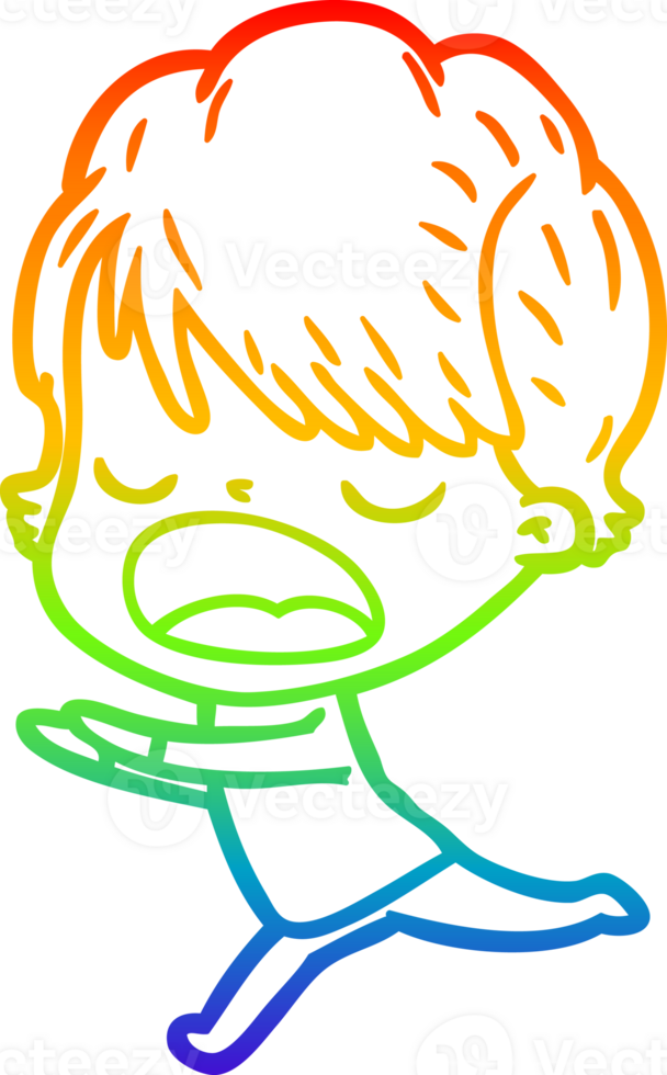 rainbow gradient line drawing of a cartoon woman talking png