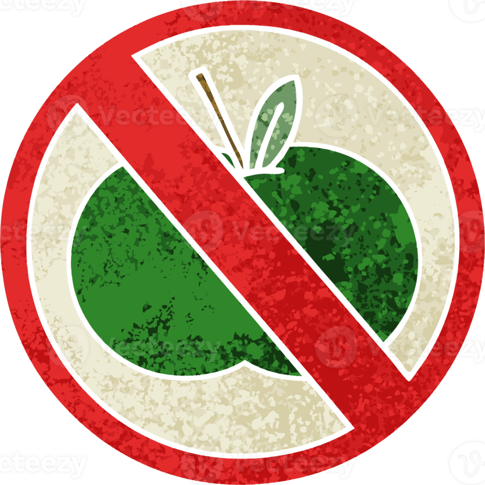 retro illustration style cartoon of a no fruit allowed sign png