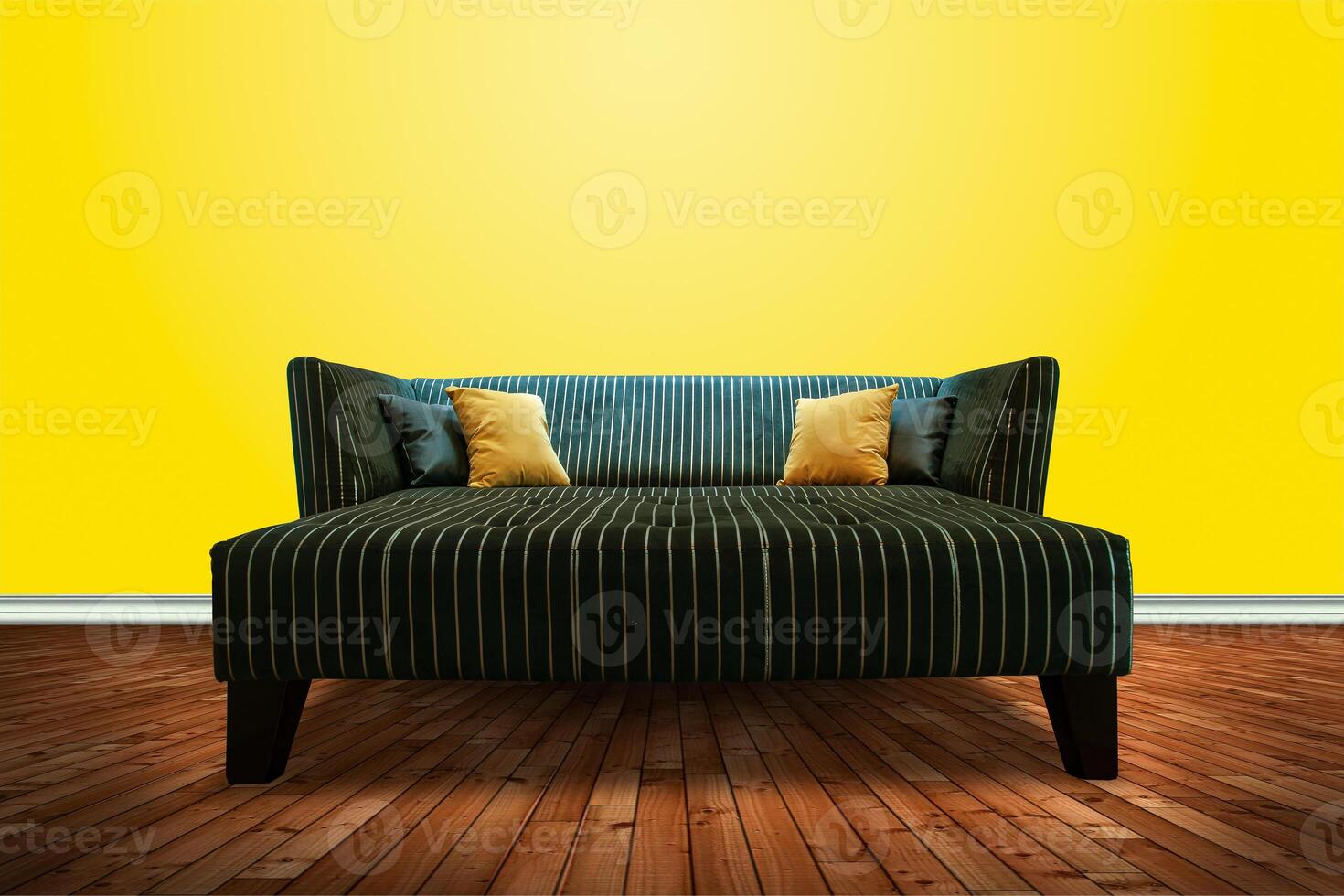 black couch with yellow pillows photo