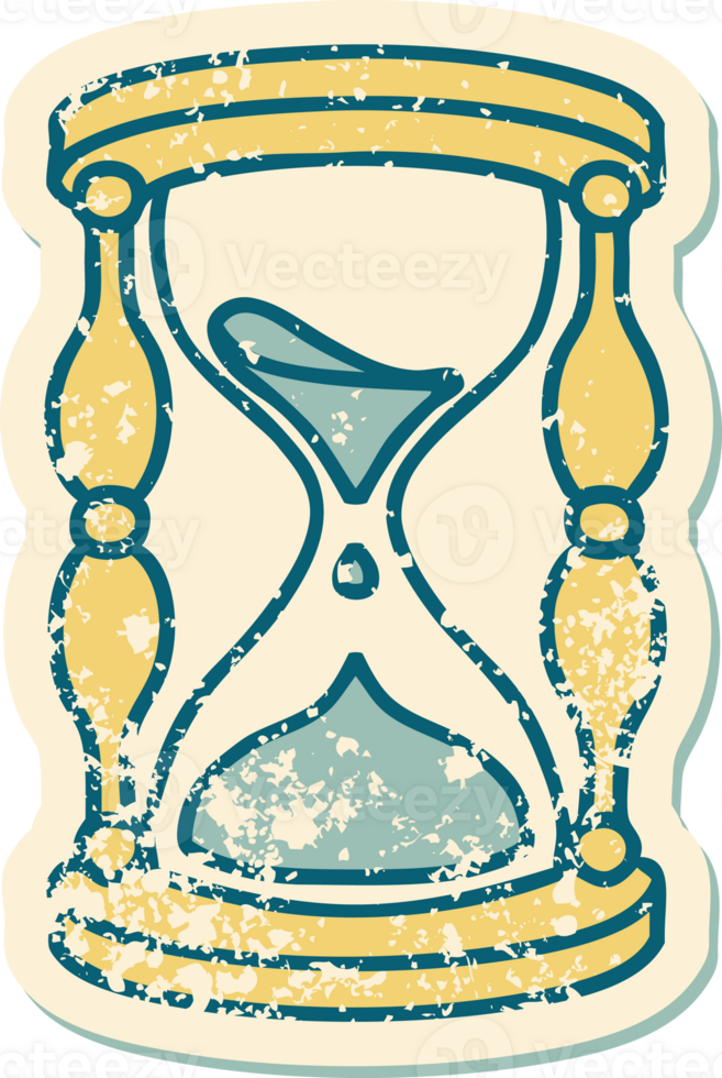 iconic distressed sticker tattoo style image of an hour glass png