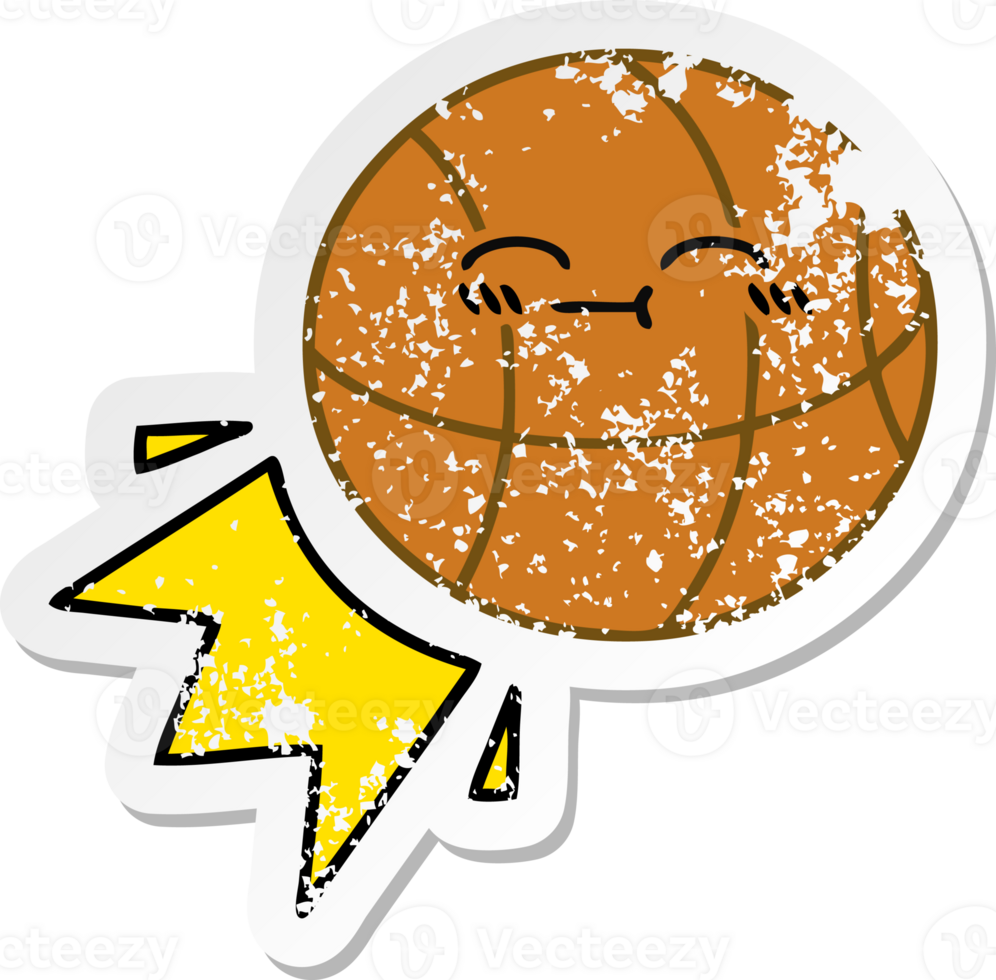 distressed sticker of a cute cartoon basketball png